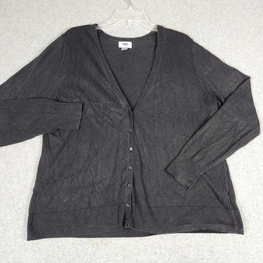 Old Navy Cardigan Sweater Womens XL Black Knit Long Sleeve V-Neck Button Front